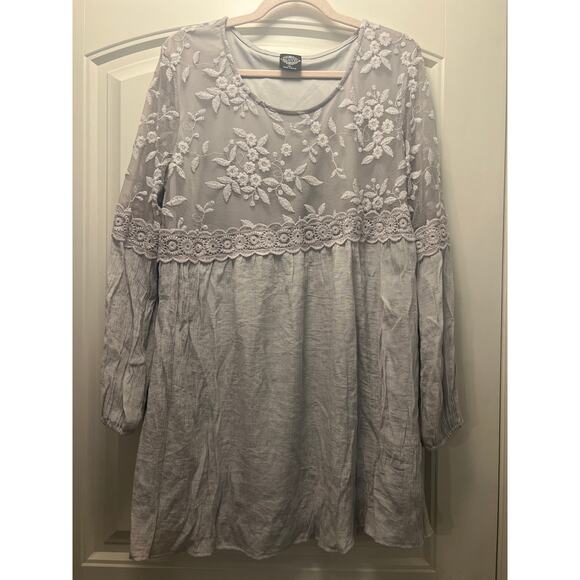 Calstyle Women Embroidered Lace Slinky Cottage Pullover Mini Dress Size XL Gray - Picture 1 of 4